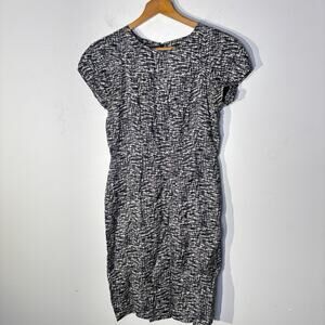 Banana Republic Silk Dress Size 4 Sheath Short Sleeve Lined Black White Office